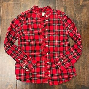 J.CREW Red Tartan Plaid Ruffle Button Up Shirt